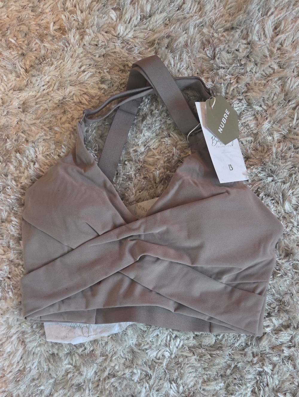 BuffBunny Taupe Cross-Front Sports Bra
